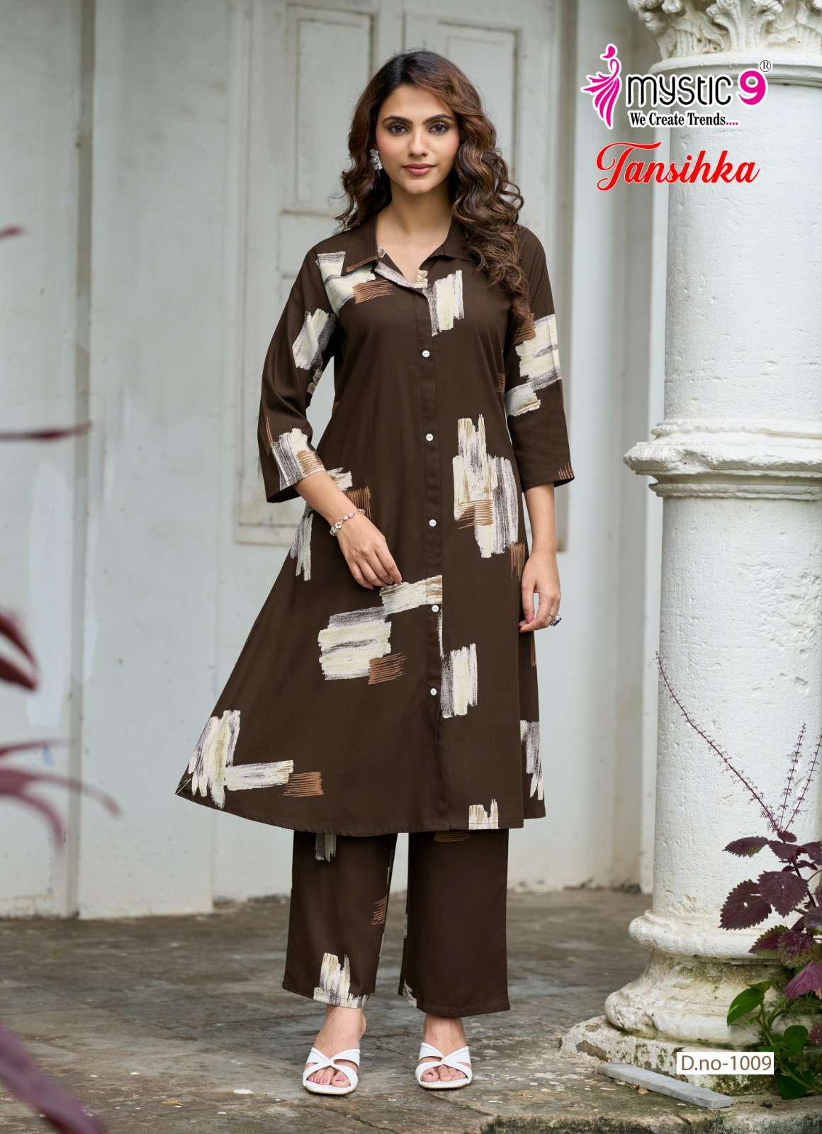MYSTIC 9 TANISHKA VOL 1 HEAVY VISCOSE PRINT A LINE CUT CORD SET SURAT BRAND WHOLESALER 